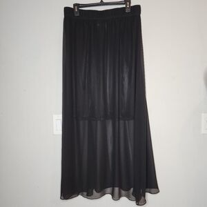 Lane Bryant Pull On Black Semi Sheer Maxi Skirt Stretch Waist Size 14/16 1X